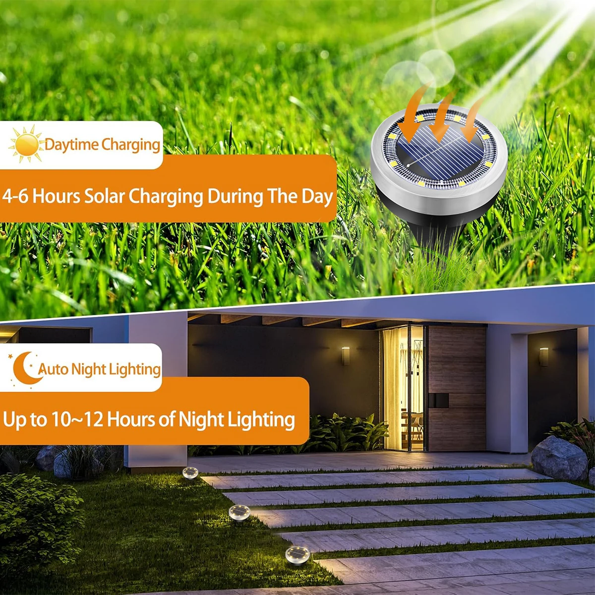 Solar Lamp Solar Ground Light 8LED Stainless Steel IP65 Waterproof Auto On Off 200mAh 2 Color White Warm for Garden Pathway Lawn