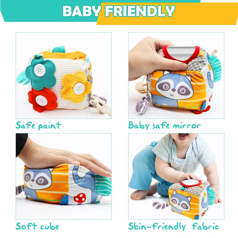 Baby Busy Cube Sensory Toys Activity For Toddlers Learning Educational Toys Developmental With Mirror Soft Infant 0-3 years