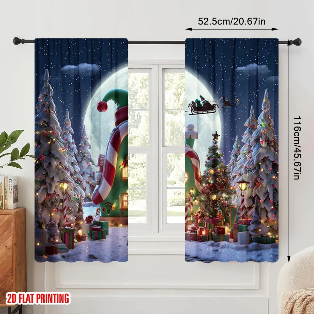 2pcs,2D plane printing Creative Curtains Christmas Elf House Durable 100% Polyester Fabric (without rod) Decorations For Home