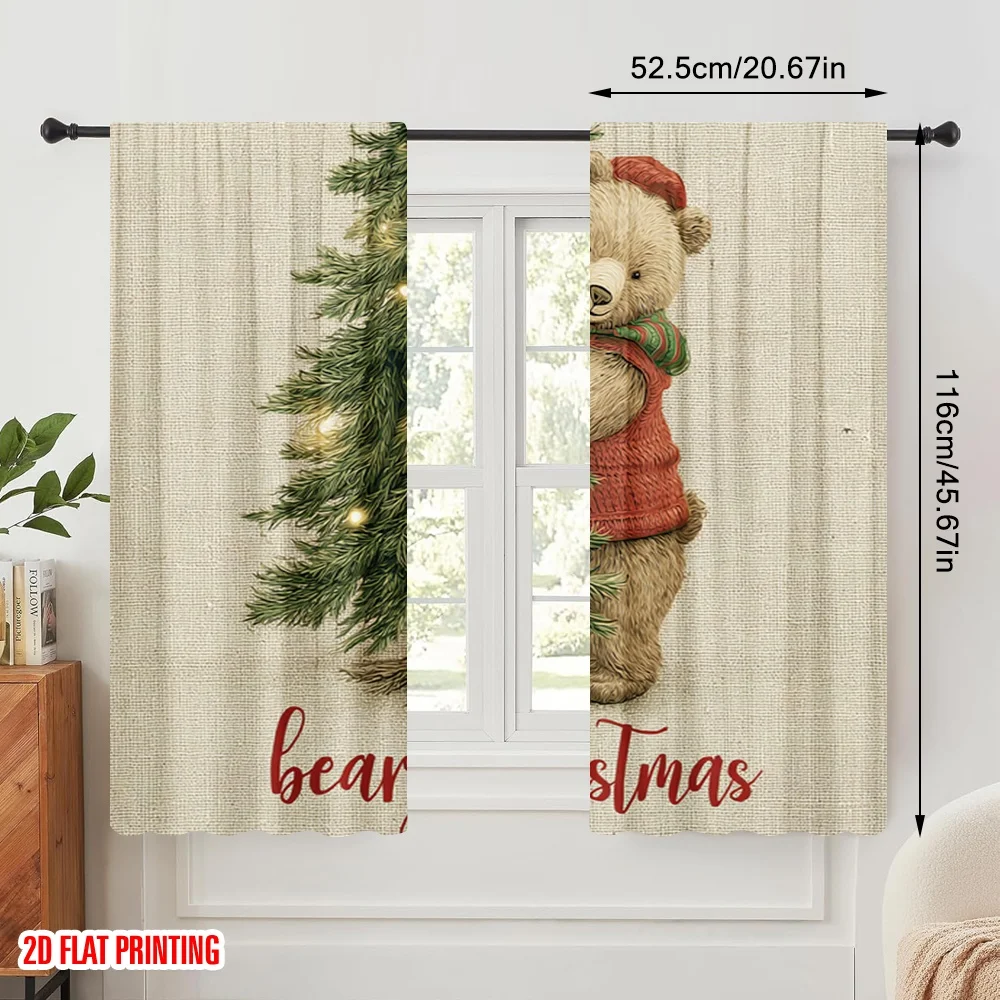 2pcs,2D plane printing Curtains Roller Blinds Bear Tree Versatile Fabric (without rod) Art Deco Festive Use for Living Room,