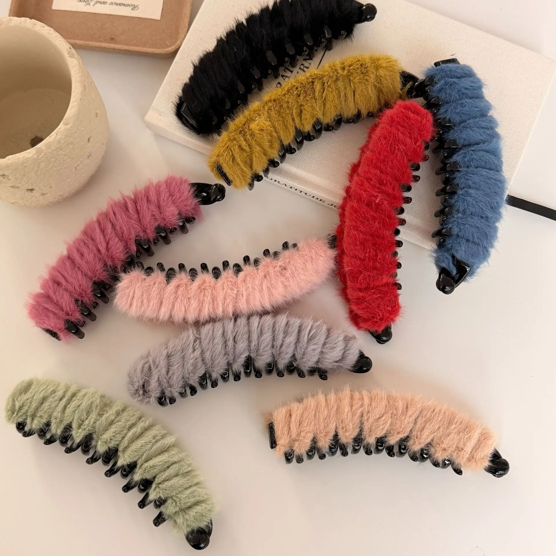 Korean Style Plush Banana Clip Women Ponytail Vertical Clip Temperament Elegant Back Head Hair Clip Hair Styling Accessories New