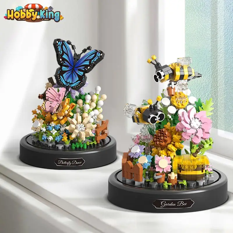 

Bee Butterfly Flower Building Blocks Insect Plant Potted Model Bricks with Dust Cover Children Diy Toy Christmas Gift Home Deco