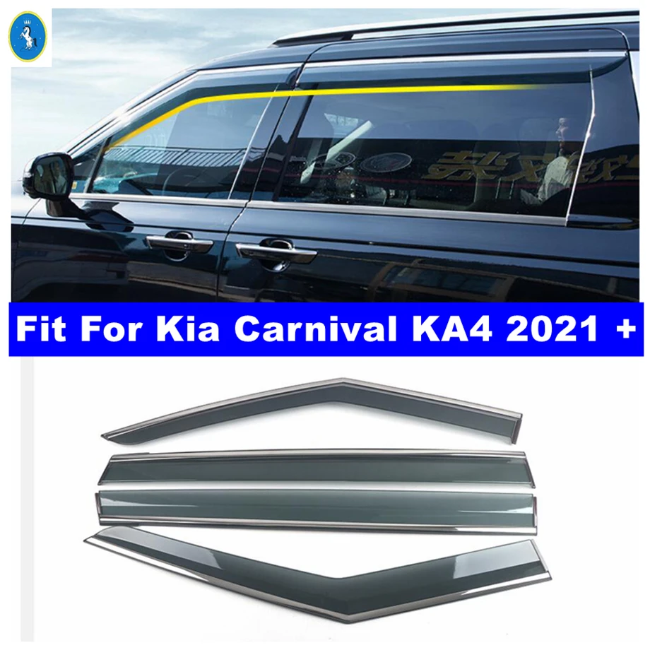 

Side Car Window Vent Visor Sun Rain Deflector Guard Awning Shelter Adhesive Cover Accessories Fit For Kia Carnival KA4 2021 2022