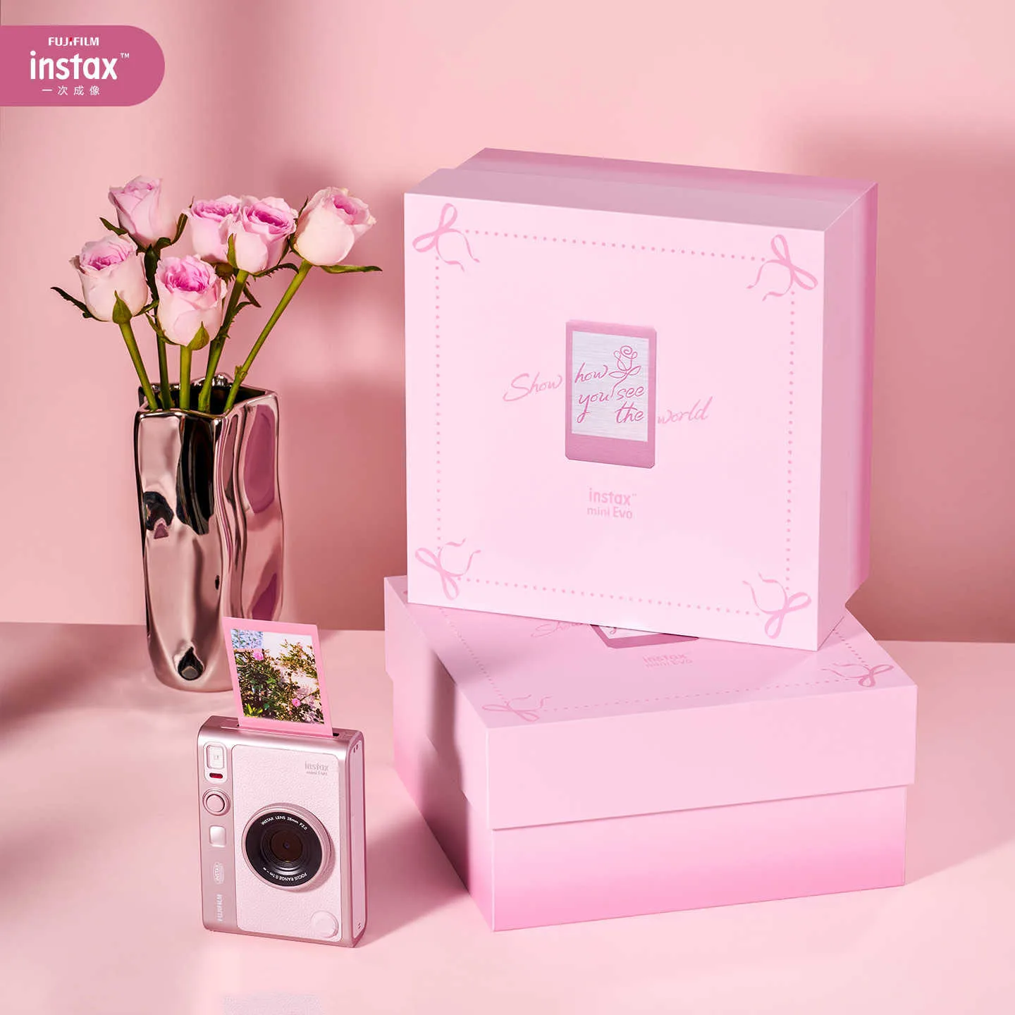 Instant Camera (Optional Instax Mini White Film 20/40 sheets) Original Instax Fujifilm Mini Evo Pink Smartphone Photos Printer