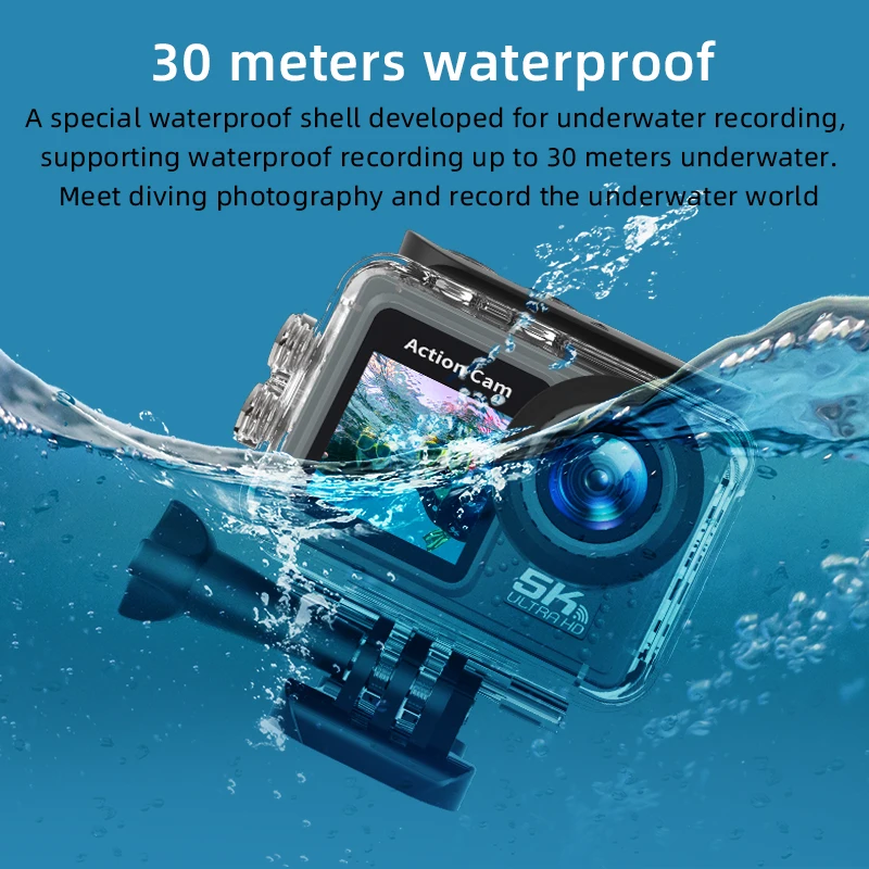 2024 NEW Action Camera 5K 4K 60FPS WiFi Anti-shake Dual Screen 170° Wide Angle 30m Waterproof Sport Camera with Remote Control