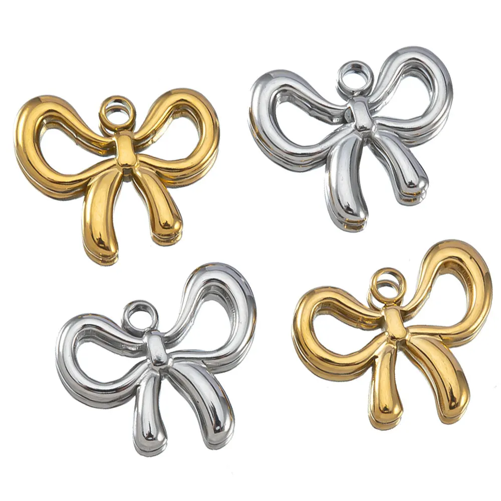 

2pcs 13X16mm Gold Color Stainless Steel Bowknot Charms Pendant for DIY Jewelry Bracelet Necklace Earrings Accessories