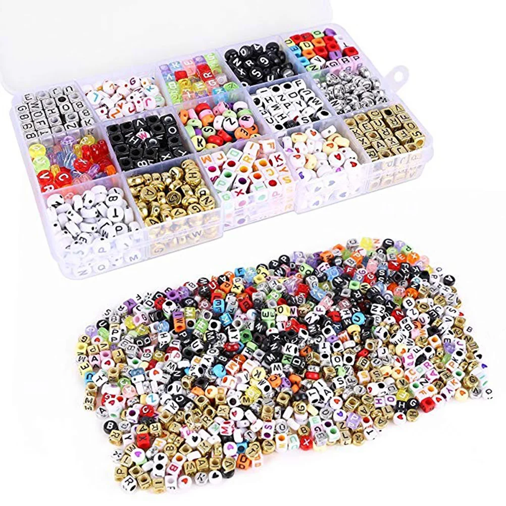 A Box of 1100pcs Mixed Acrylic Alphabet Letters Beads Cube Charms for DIY Loom Bands Bracelets Alphabet letter beads