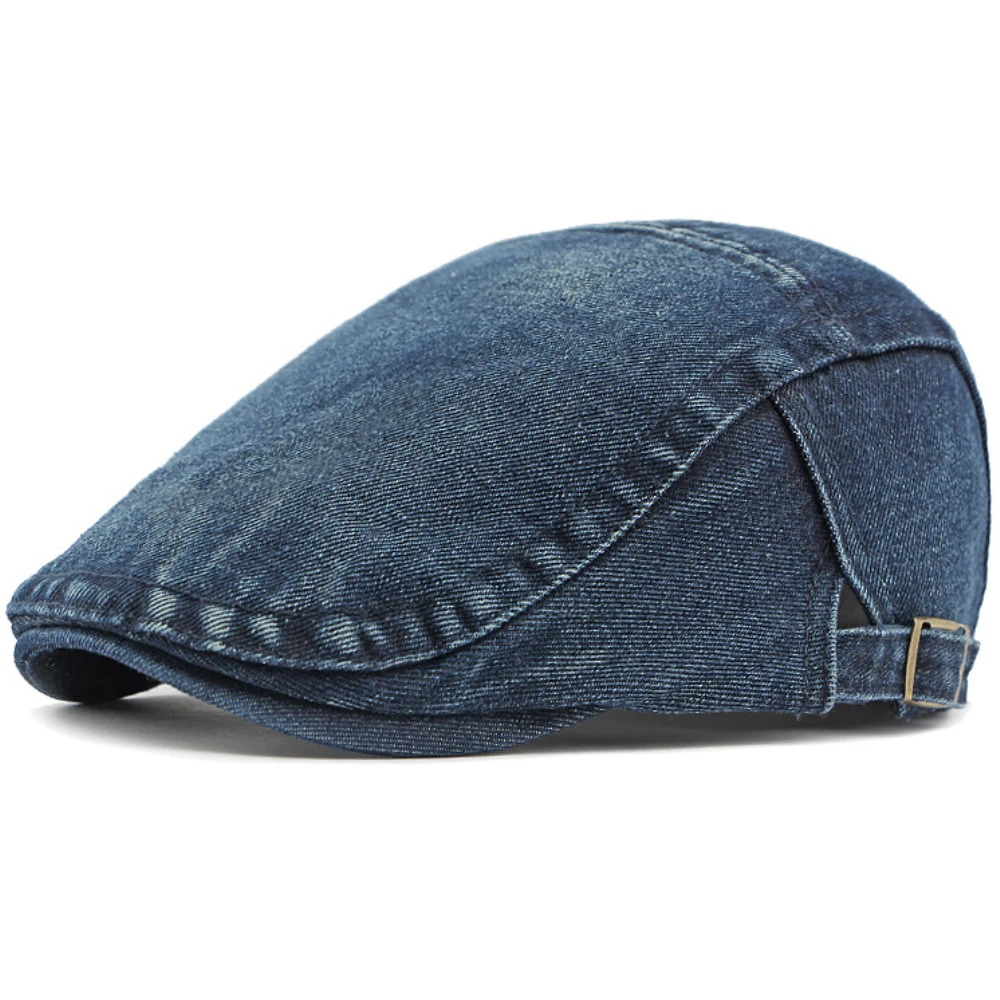 HT4387 Men Women Beret 100% Cotton Denim Beret Cap Female Male Adjustable Flat Cap Spring Summer Autumn Artist Painter Beret Hat