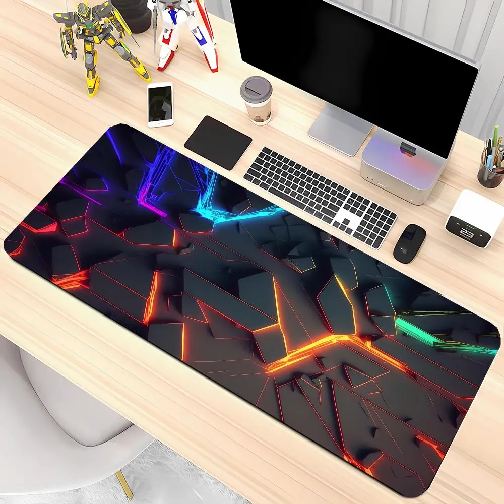 Black Orange Crack Geometry Table Mat Non Slip Rubber Base Smooth Glide Gaming Mouse Pad For Tech Gaming