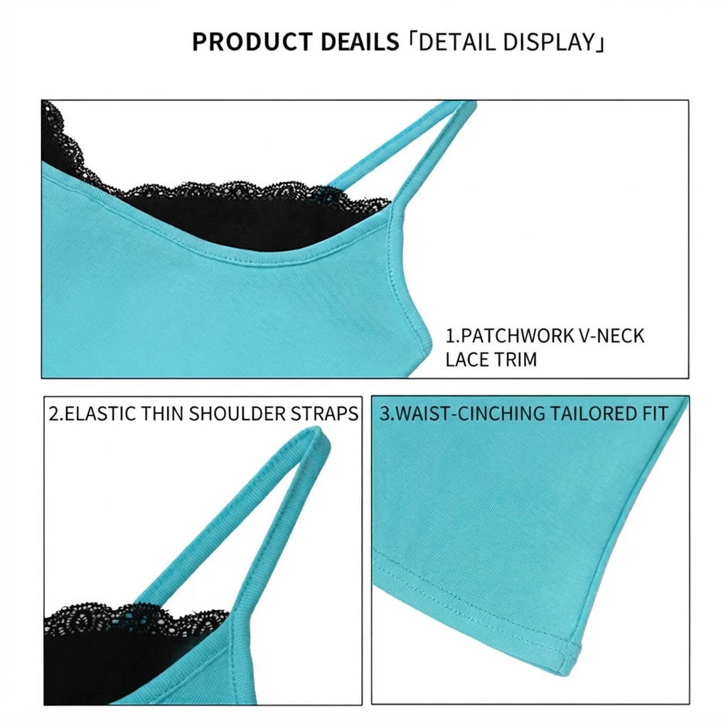 Women Lace Splicing Tank Top Cotton Slim Fit 3D Effect Sweet Sexy Summer Camisole Vest Commuter Style