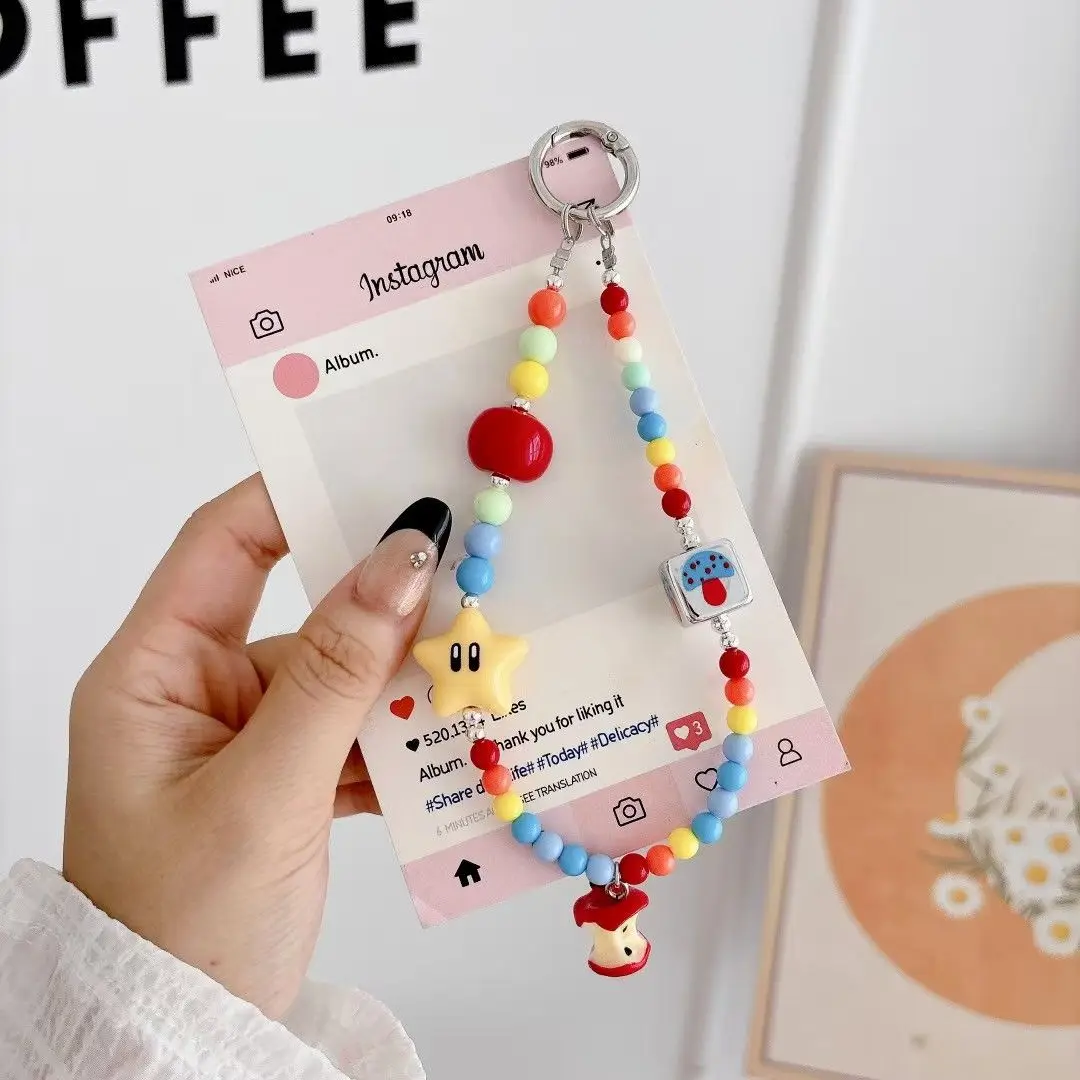 

New Cute Phone Chain with Beads CCD Colorful Strap Camera Keychain Bag Charm Anti-lost Wrist Style Trendy Versatile Insta-style