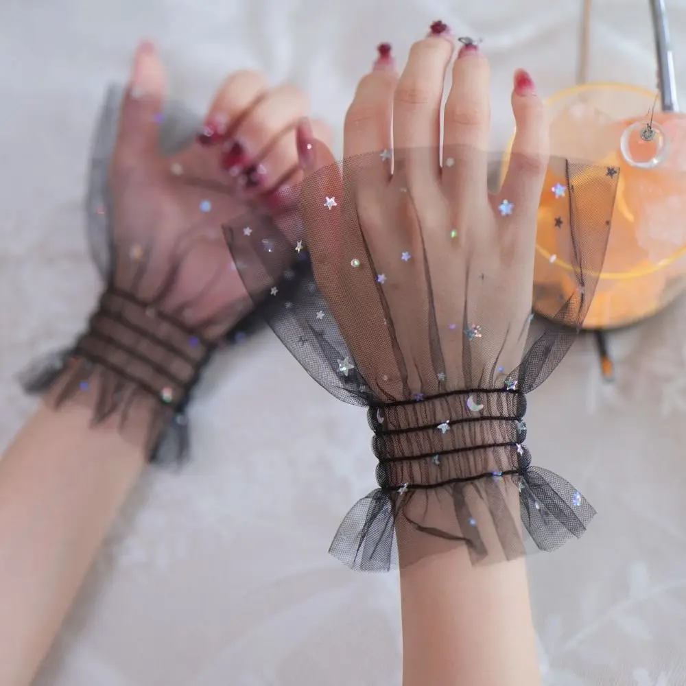 

Модные аксессуары, блестящие сетчатые рукава со звездами, дышащие блестящие манжеты с накладными рукавами, одежда для ногтей, фотостудия