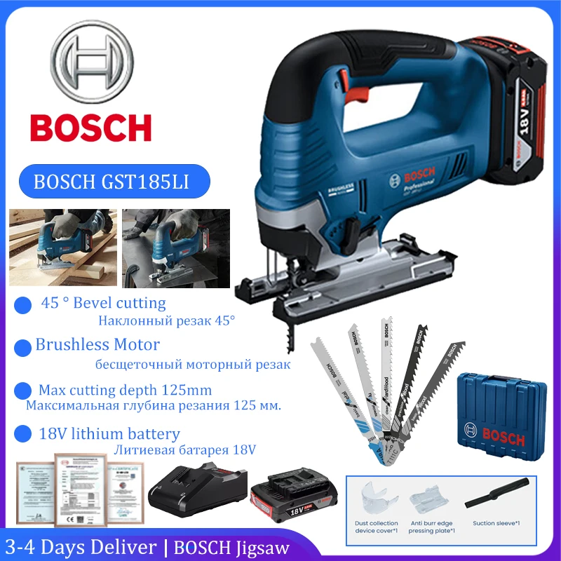 Original Bosch Cordless Electric Jigsaw Depth 125mm 6 Gears 3500SPM 18V Brushless Chainsaw Steel/Wood Cutting Machine Bosch GST