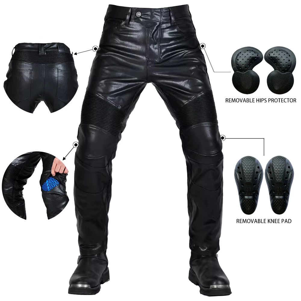 2024 Motocross Racing Pants PU Leather Biker Trousers Waterproof Windproof Men With 4X CE Knee Hip Pad Motorcycle Riding Jeans