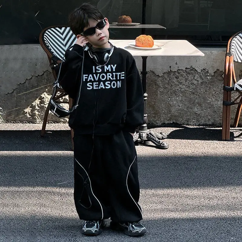 

Children Clothing Set Korean Style Loose Two Piece Set Autumn New Boys Fashion Casual Solid Color Simple Sweatshirt Set