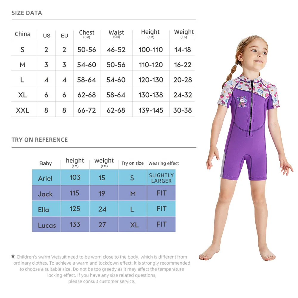 Muta corta in Neoprene da 2.5MM per bambini con cerniera frontale calda One-piece Girls Kids sport acquatici surf nuoto Snorkeling Suit