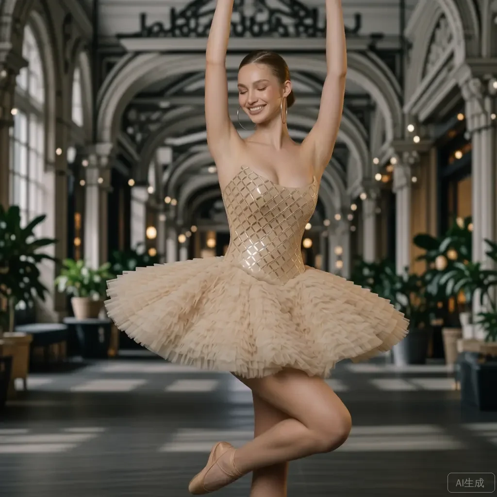 

Avant-Garde Ballerina Mini Dress with Silver Metallic Lattice Corset Bodice Ruffled Tulle Skirt Strapless Open Back Evening