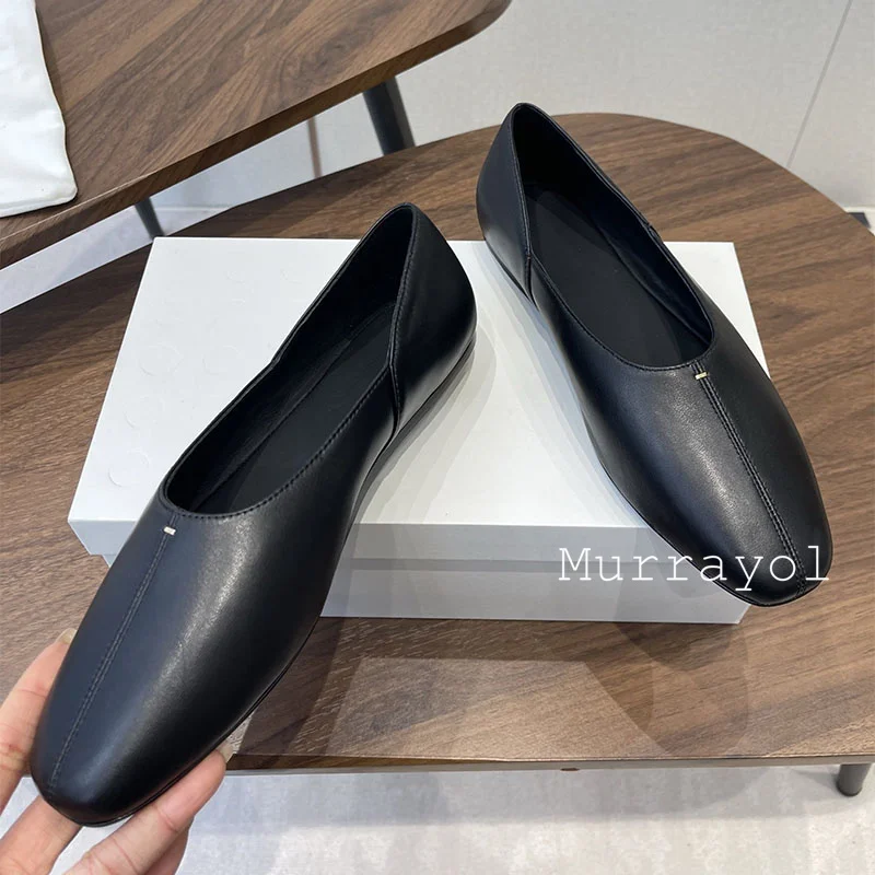 

Lazy Loafers Round Toe Shallow Mouth Flat Shoes Women's Genuine Leather Four Ladies Seasons Office Commuting Shoes Driving Shoes
