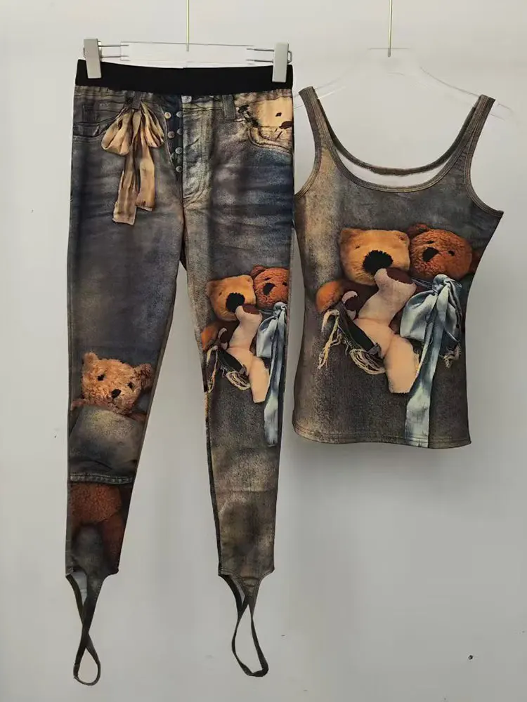 

Fashion slim women's suit round neck sleeveless vest top 2026 summer new+elastic waist elastic toe pants fashion two-piece suit.