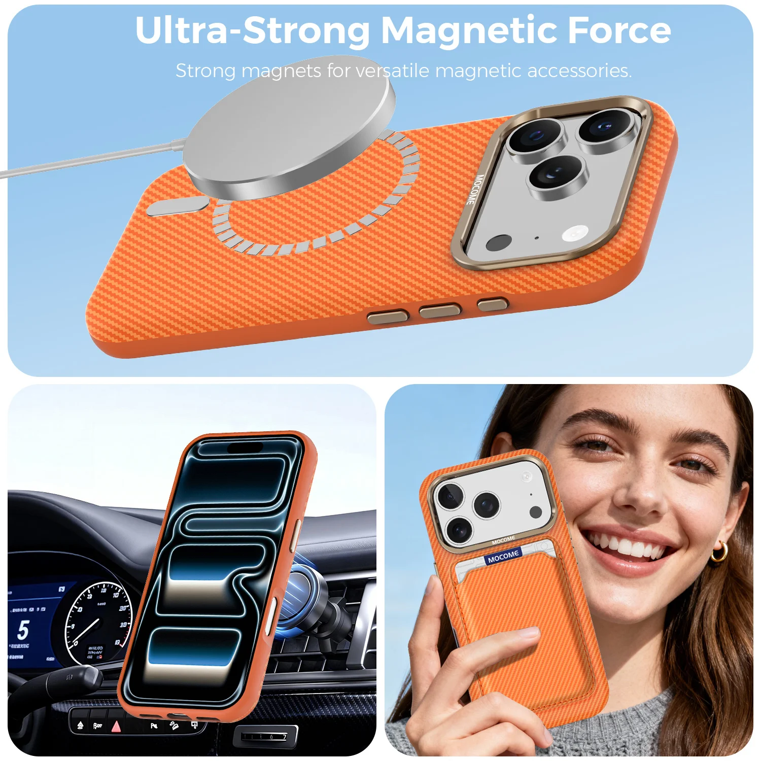 High End Business Sle Carbon Fiber Texture for Magsafe Case for IPhone 17 Pro Max Metal Lens Frame Shockproof Protection Cover