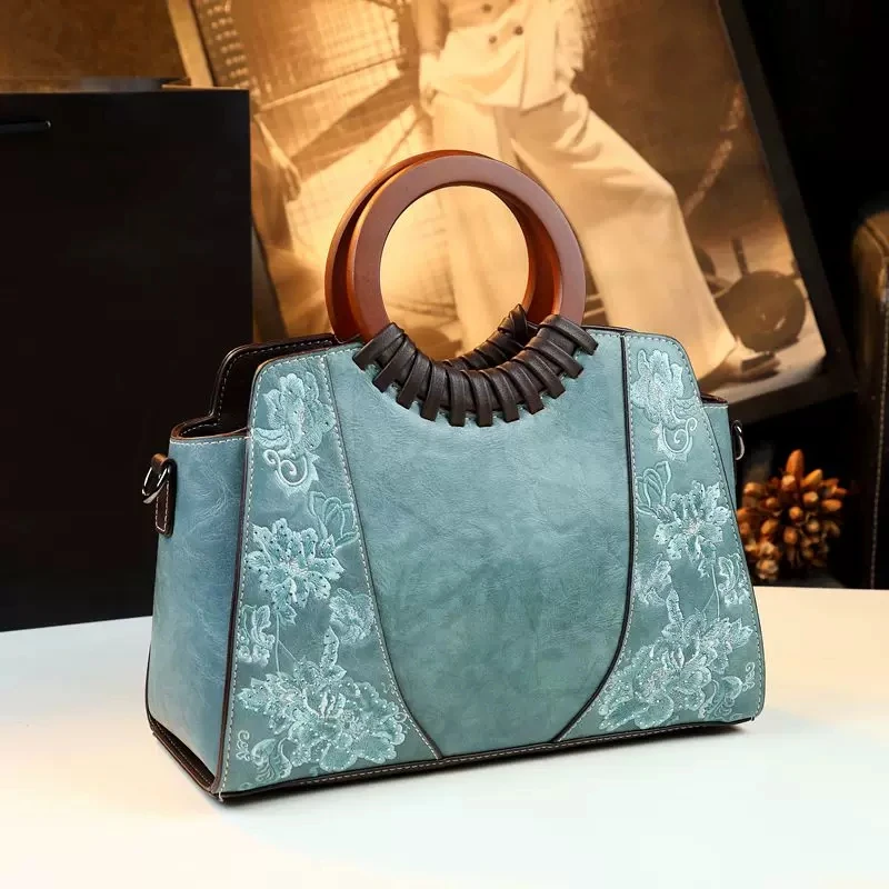 Diamond-studded Embroidered High-end Mother Bag Practical New Style Middle-aged Lady Bag Versatile Genuine Leather Grandma Bag