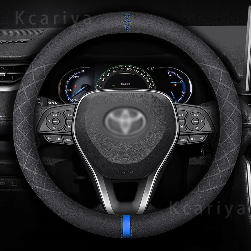 

For Toyota Corolla RAV4 Camry Avalon Golf Prius Yaris Vios 86 Fortuner Hilux 38cm 15in Leather Suede Car Steering Wheel Cover