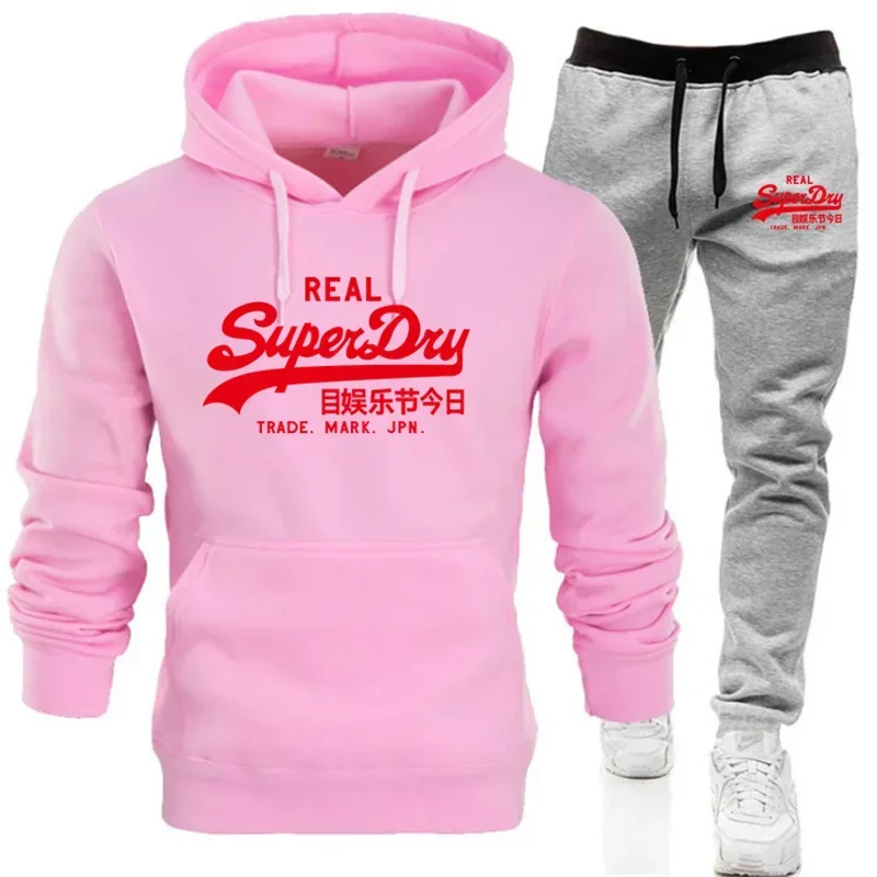 Autumn and winter male and female couples brand fitness sports set fashion hooded jumper + casual pants two-piece set