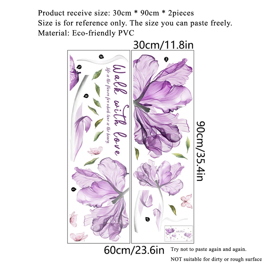 Romantic Purple Flowers Wall Stickers For Living Room Sofa TV Background Decoration Decals Bedroom Home Decor Beautify Wallpaper