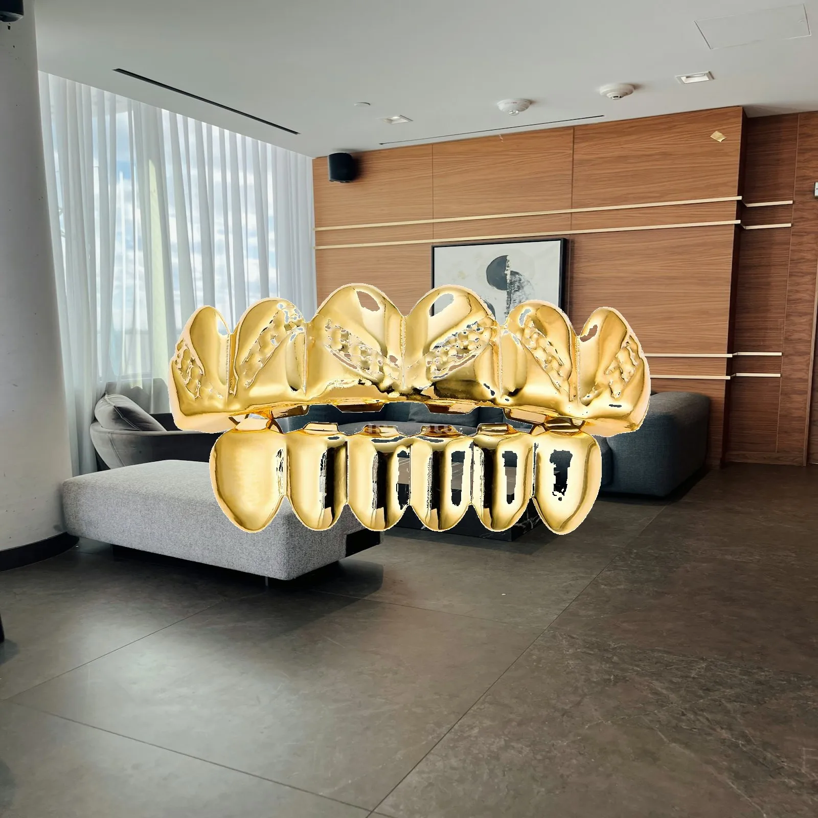 Rose Gold Style Teeth Grills Hip Hop Dental Mouth Caps Top Bottom Set for Rapper Stage Performance