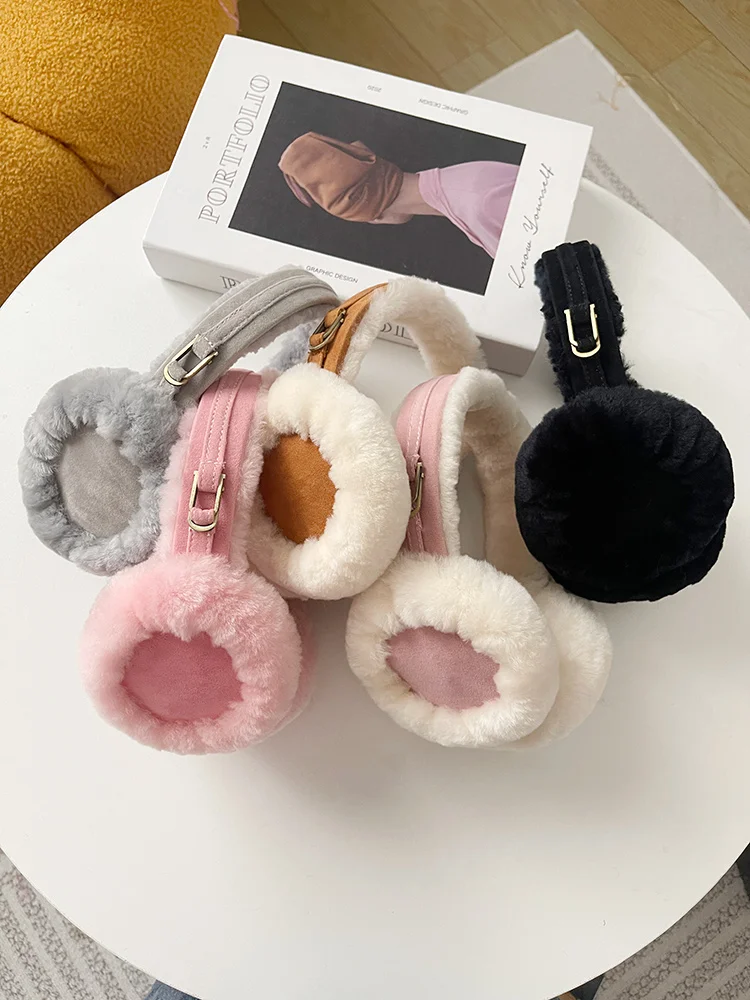 Wool Ear Warmer Winter Sheepskin Ear Muffs for Women Men Soft Warm Solid Earflap Outdoor Cold Protection EarMuffs Ear Cover