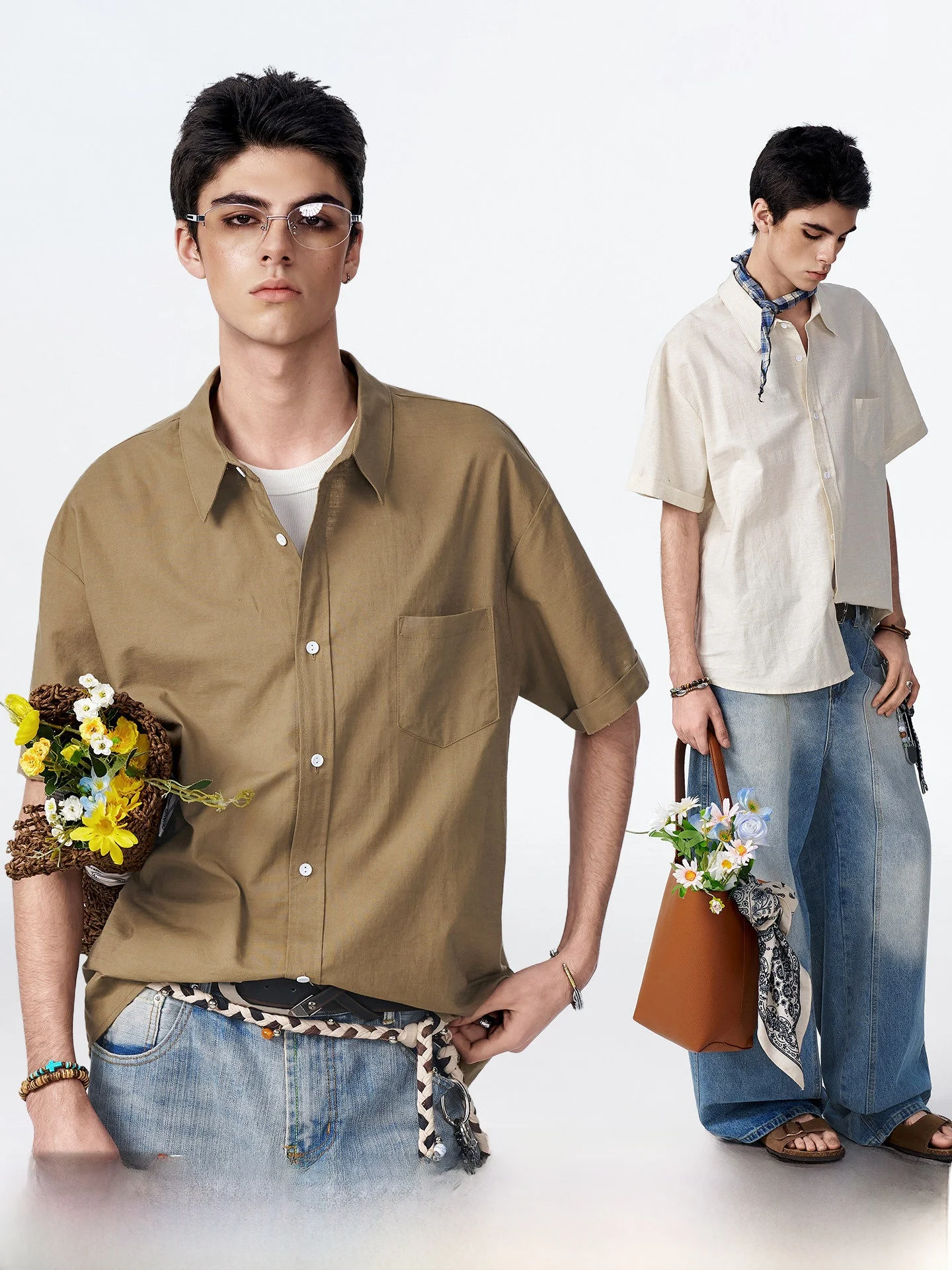 

Dream Made Linen Short Sleeve Shirt Men's Summer Breathable Commute Shirt Loose Fit Youthful Style Cotton Blend Thin Fabric
