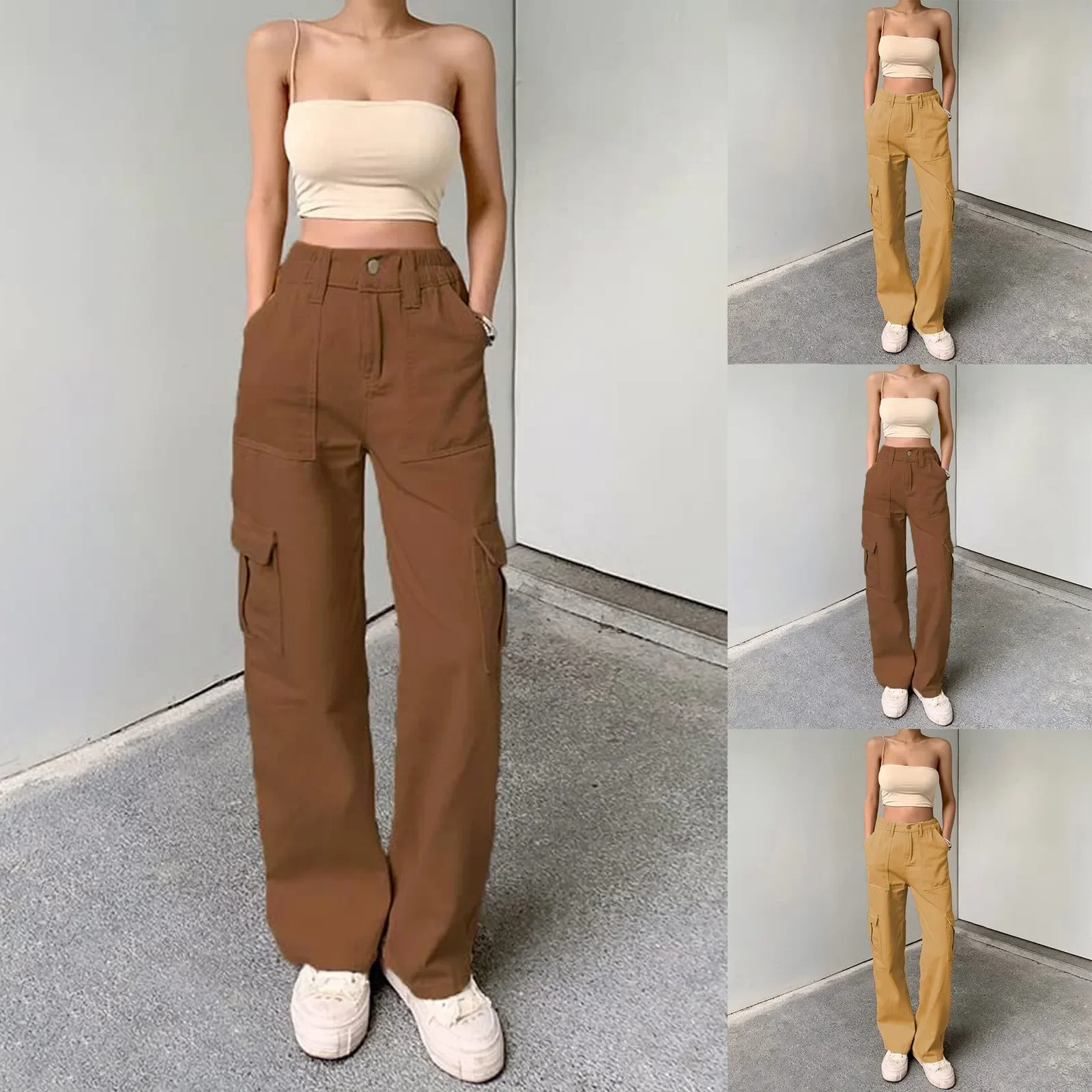 Pantalon décontracté taille haute pour femme, pantalon de course baggy, streetwear extensible à jambes larges, pantalon chaud avec taille élastique