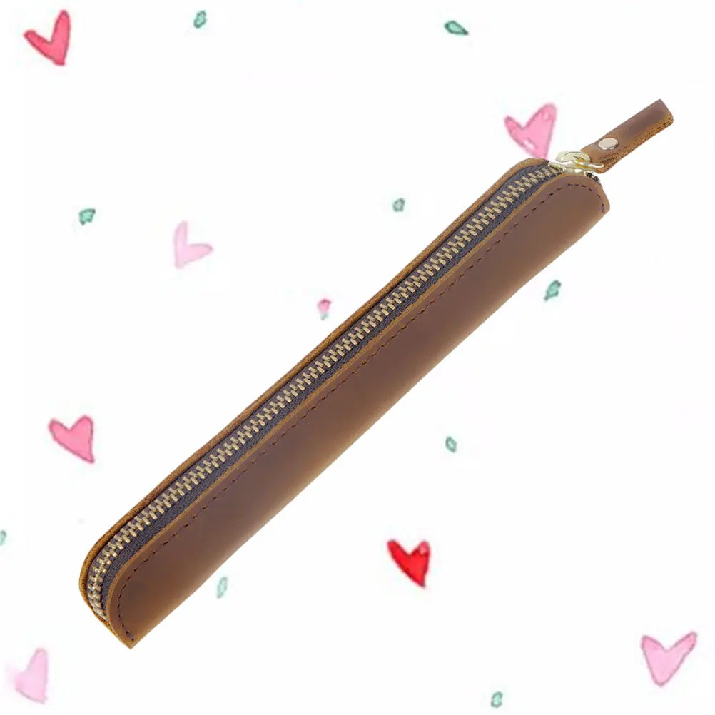 

Pen Pouch Zipper Pencil Bag Pen Case Yellow Brown Handcrafted for University Office Use