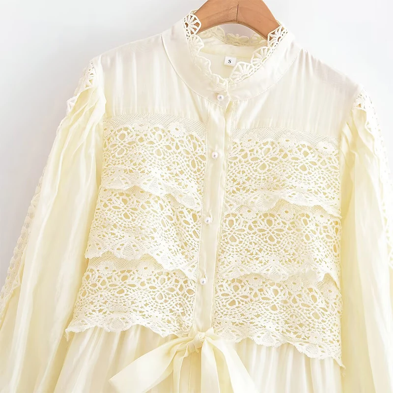 YENKYE 2025 Donne Patchwork di Pizzo Grande Altalena Camicia Lunga Abito Moda Falso 2 Pezzi Eleganti Abiti Autunnali Partito Maxi Abiti