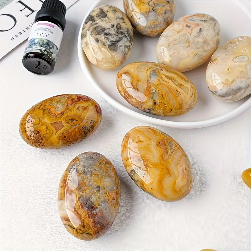 

1pc Stunning Crazy Lace Agate Crystal Palm, Polished Oval Pocket Palm Stone, Perfect Gift for Room Decor