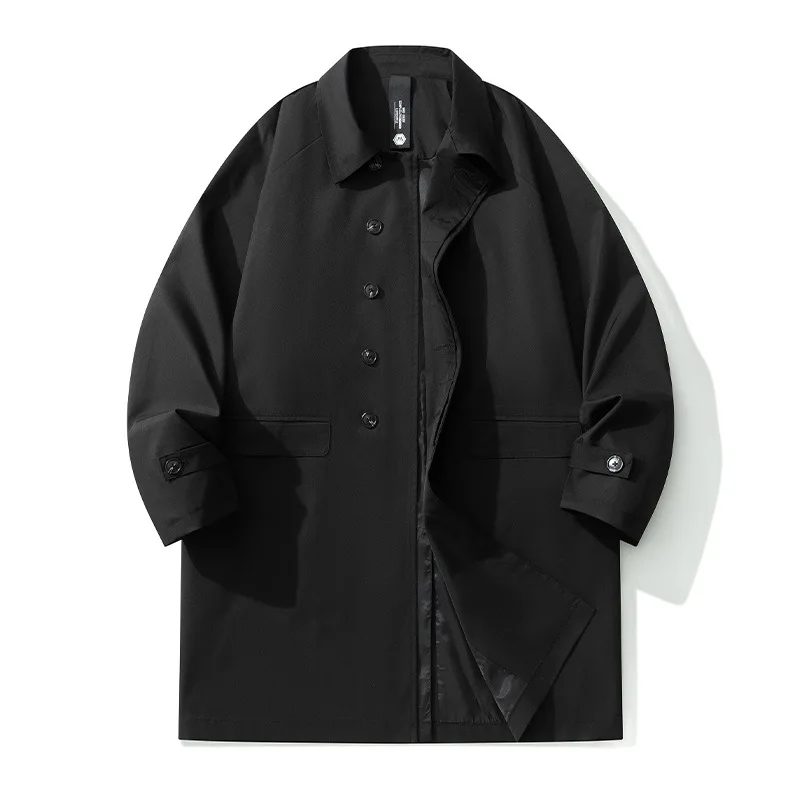 

T77 Large Size Men's Long Coat Windbreaker Water-Resistant Straight Buttoning Slimming Effect Faionable Urban Polyester Fiber