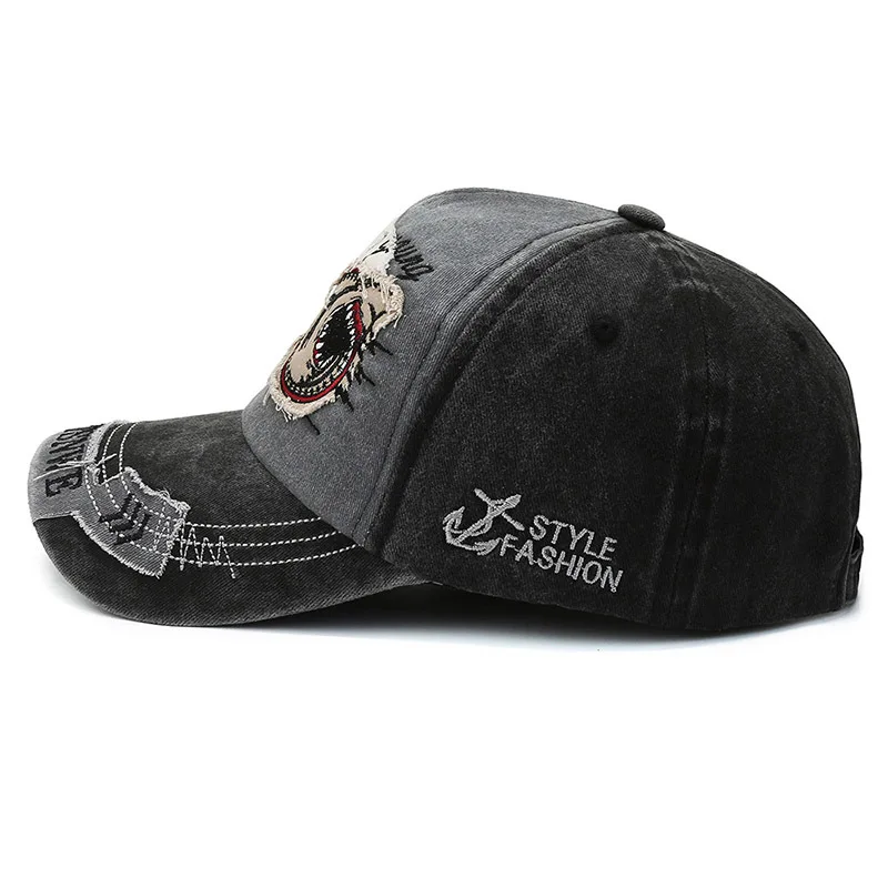 Retro Shark Embroidered Baseball Caps Bone Solid Animal Cartoon Men Women Cotton Stretch Hip Hop Streetwear Sun Hats