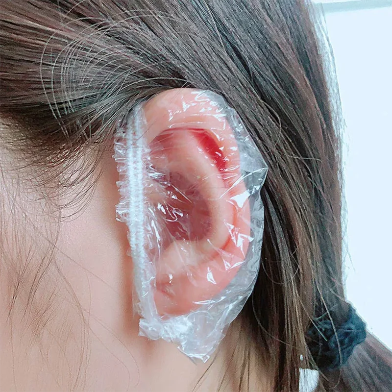 100Pcs Transparent Disposable Ear Cover Waterproof One-off Earmuffs Ear Protector Caps Plastic Bag Bath Shower Hair Dyeing Tool