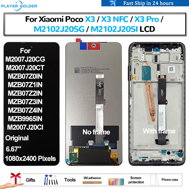 Original For Xiaomi Poco X3 Pro X3 NFC X3 M2102J20SG M2102J20SI Pantalla lcd Display Touch Panel Screen Digitizer Assembly Parts