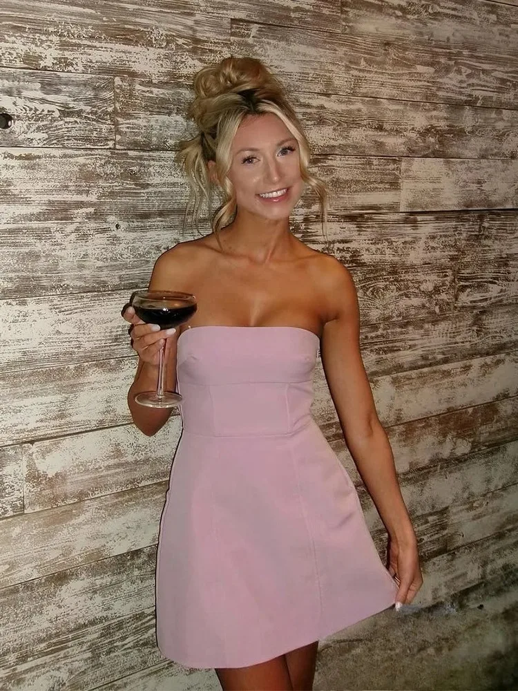 KONDALA Sexy Chic Pink Women Dress Strapless Bow A-Line Mini Dress New Fashion 2025 Autumn Hotsweet Party Dress