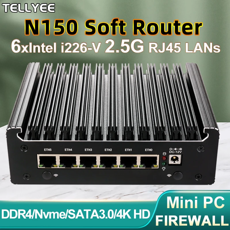 Intel N100 Soft Router 6 Lans i226-V 2,5 G Lüfterloser Mini-PC COM HD DP USB Typ-C pfSense Firewall Appliance OPNsense ESXi Computer