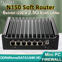Intel N150 Soft Router 6 Lans i226-V 2.5G Fanless Mini PC COM HD DP USB Type-C pfSense Firewall Appliance OPNsense ESXi Computer