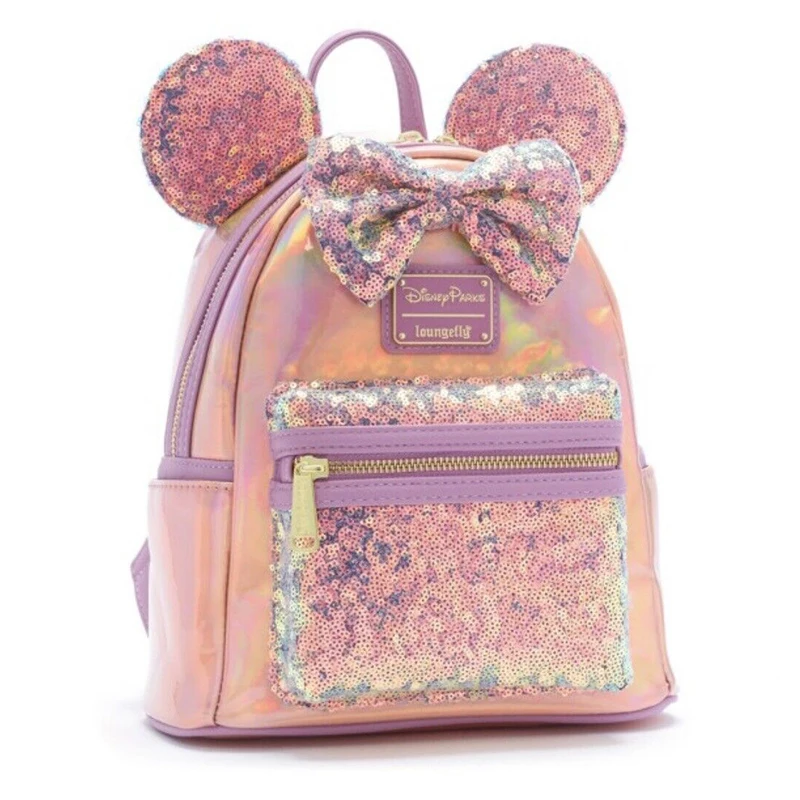 Disney Leather Mickey Women Shoulder Backpack Minnie Lady Bags PU Leather Women Pink Backpack Handbag Schoolbag for Girls