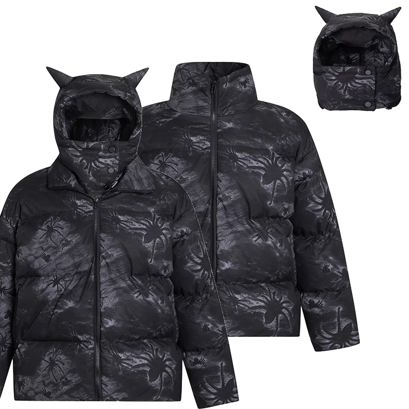 

Spider Printed Parkas Men Loose Thickened Hip-hop Detachable Hat Couple's Down Jackets Fashion Wind-rainproof Cozy Warm Coats