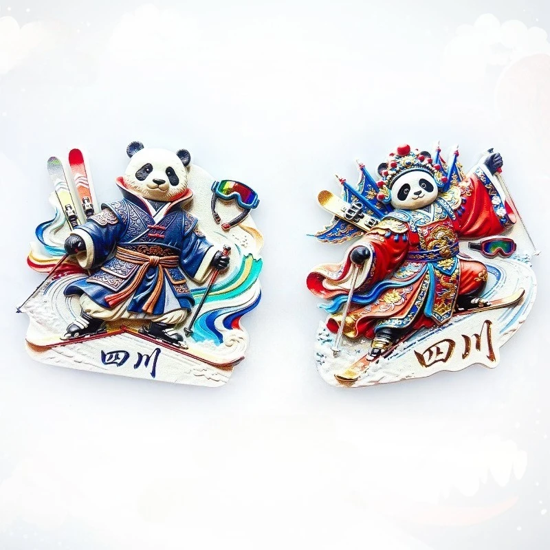 Sichuan Panda Fridge Magnet - Adorable 3D Skiing Guard Panda Unique Chinese Cultural Gift for Travel & Fun Home Decor