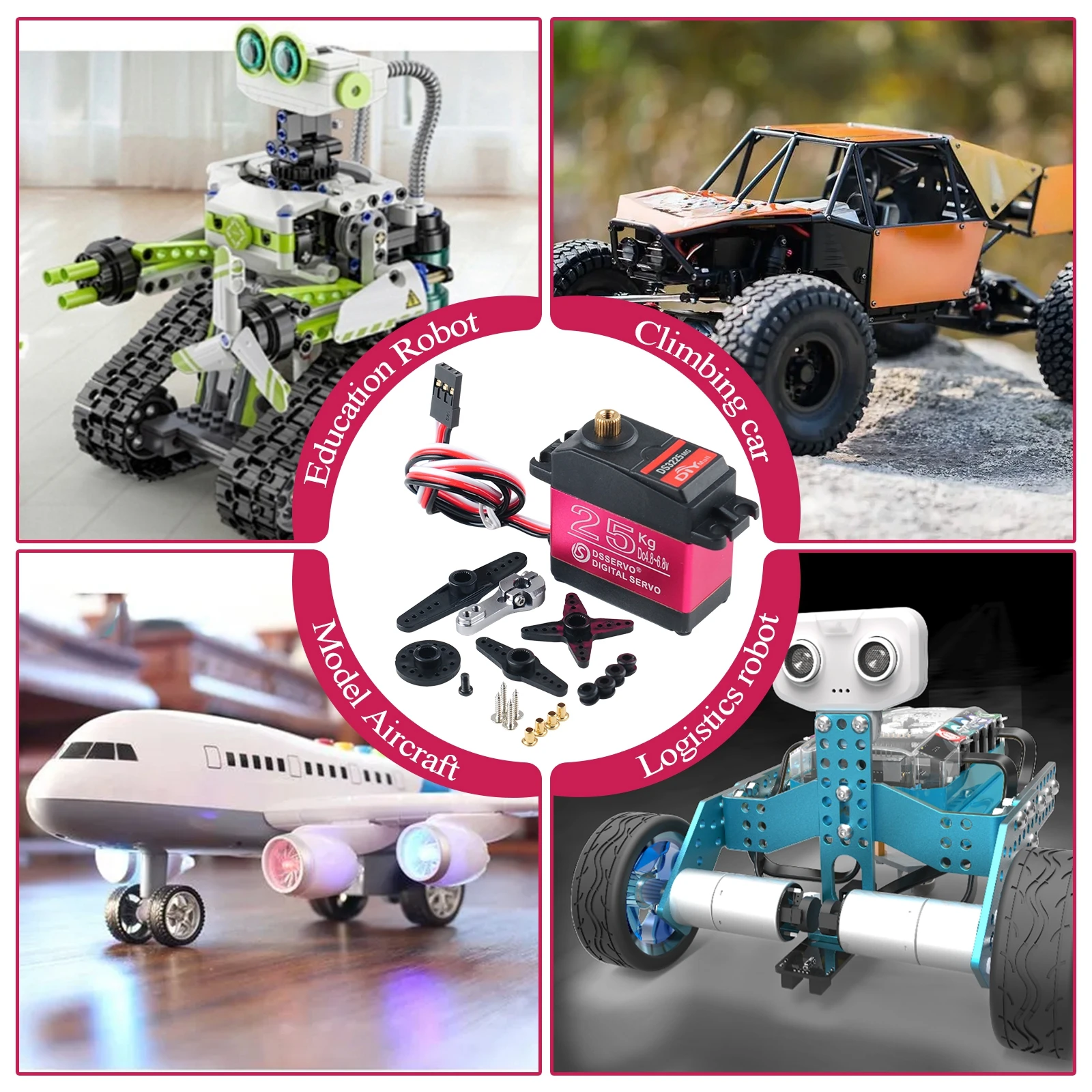 DS3225 25KG Digital Servo - IP66 Waterproof, 180/270° Metal Gear, 0.13s/60° Coreless Motor for 1/8 1/10 RC Baja Car