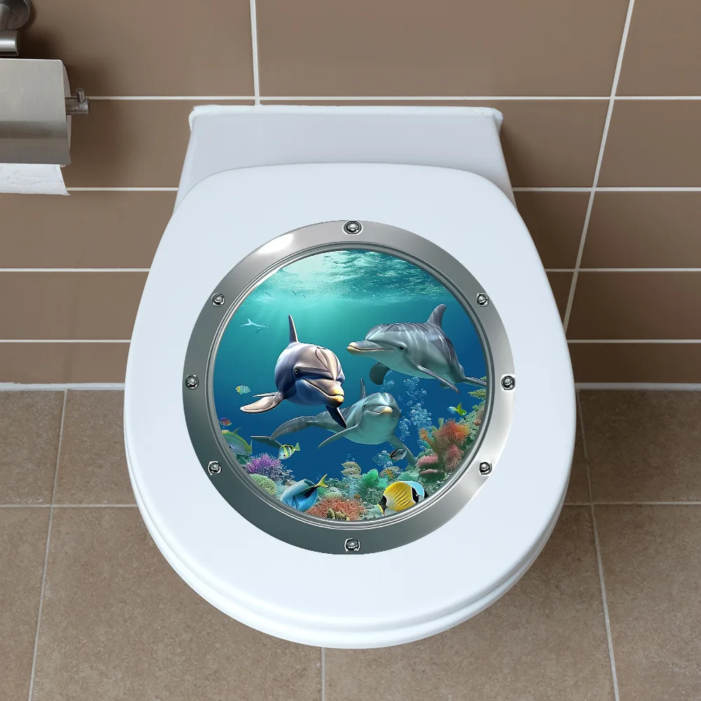 1 Marine World Dolphin Toilet Sticker Home Decoration Wall Sticker Self Adhesive Waterproof and Oil Resistant, Creating a Festiv