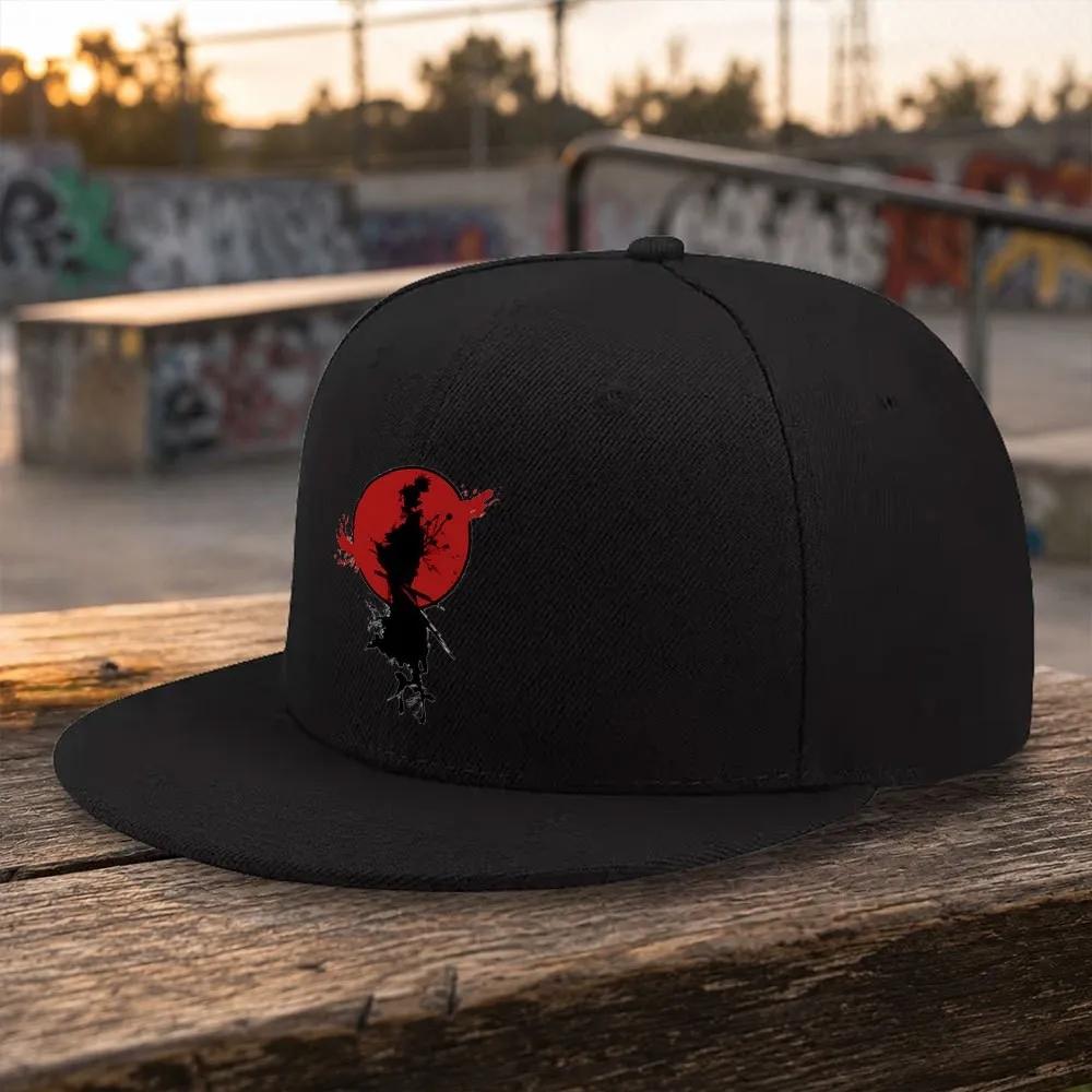 Samurai Print Flat Brim Baseball Cap Unisex Adjustable Casual Outdoor Hat for Daily Wear