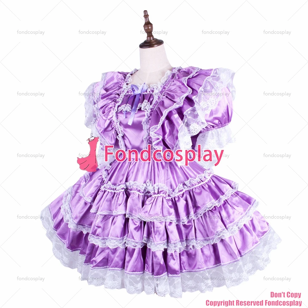 fondcosplay adult sexy cross dressing baby sissy maid short lockable Light purple Satin dress Uniform costume CD/TV[G1570]