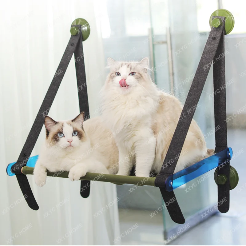 Suction Cup Window Hanging Swing Cat Hammock Foldable Blue Solid Wood